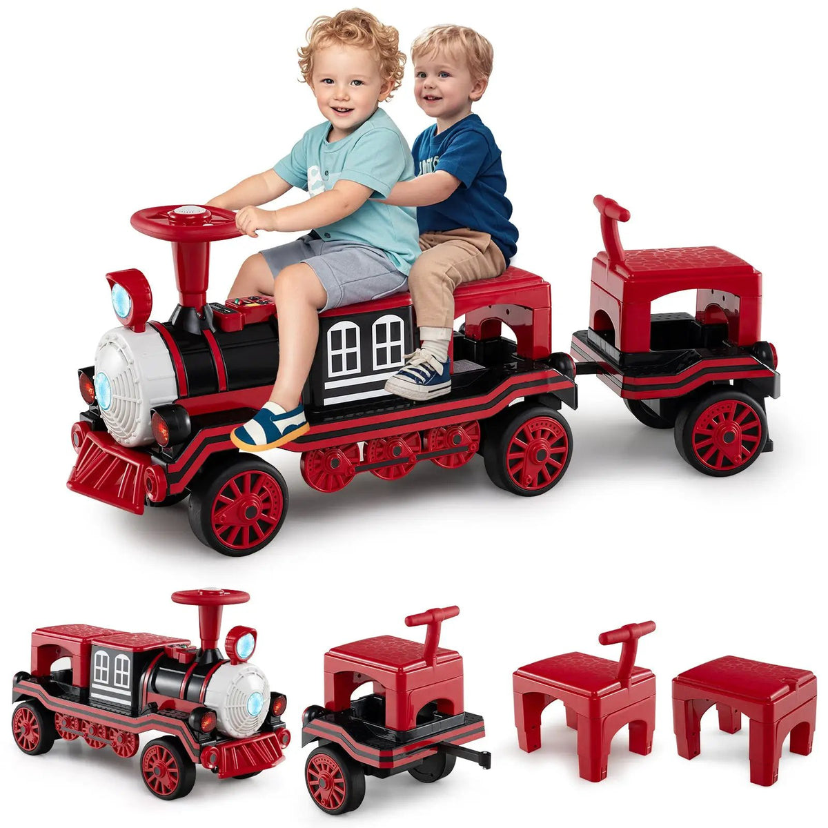 3-Seater Trackless Ride on Train Set 12V Ride on Toy Car with 2 Removable Chairs, photo 5 of 16