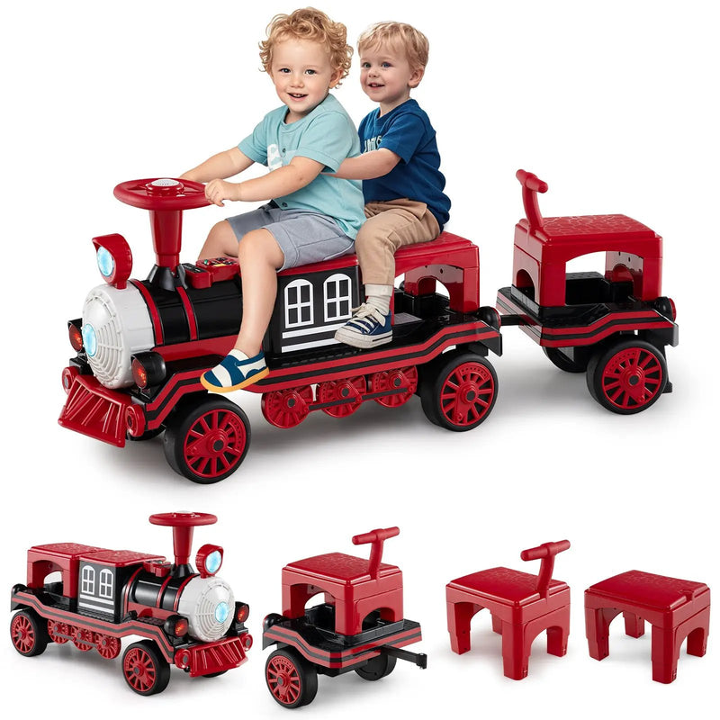 3-Seater Trackless Ride on Train Set 12V Ride on Toy Car with 2 Removable Chairs by DirectDeals