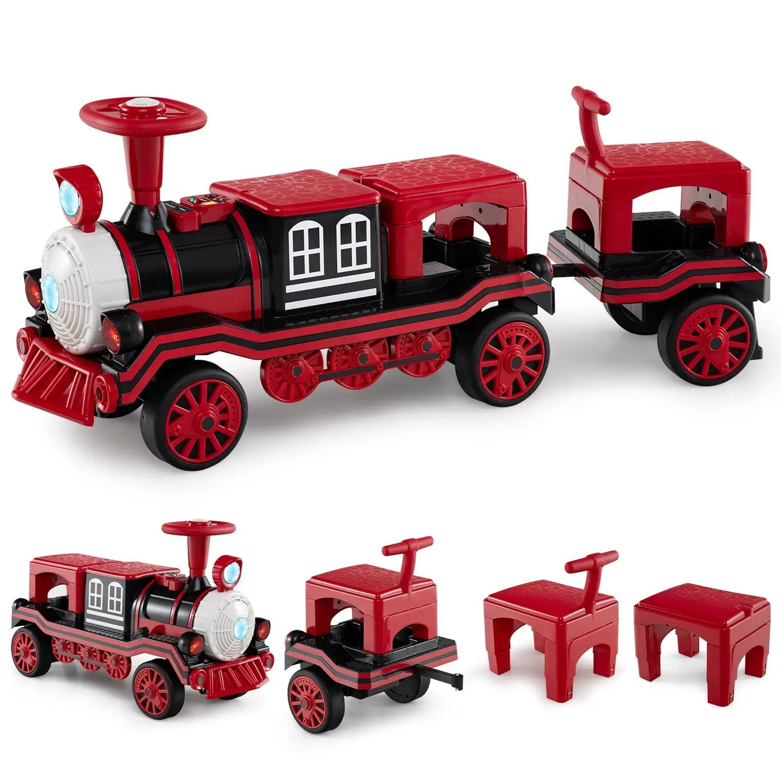 3-Seater Trackless Ride on Train Set 12V Ride on Toy Car with 2 Removable Chairs by DirectDeals