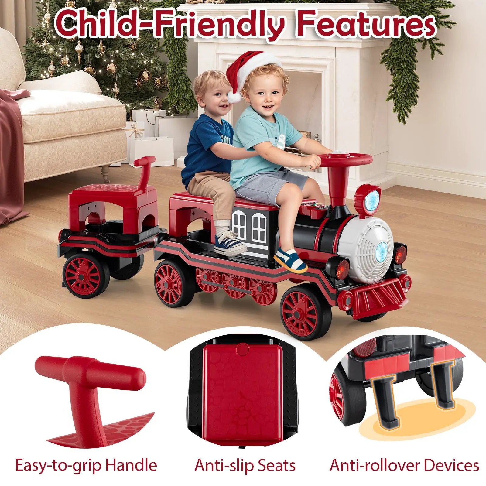 3-Seater Trackless Ride on Train Set 12V Ride on Toy Car with 2 Removable Chairs by DirectDeals