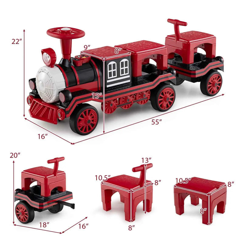 3-Seater Trackless Ride on Train Set 12V Ride on Toy Car with 2 Removable Chairs by DirectDeals