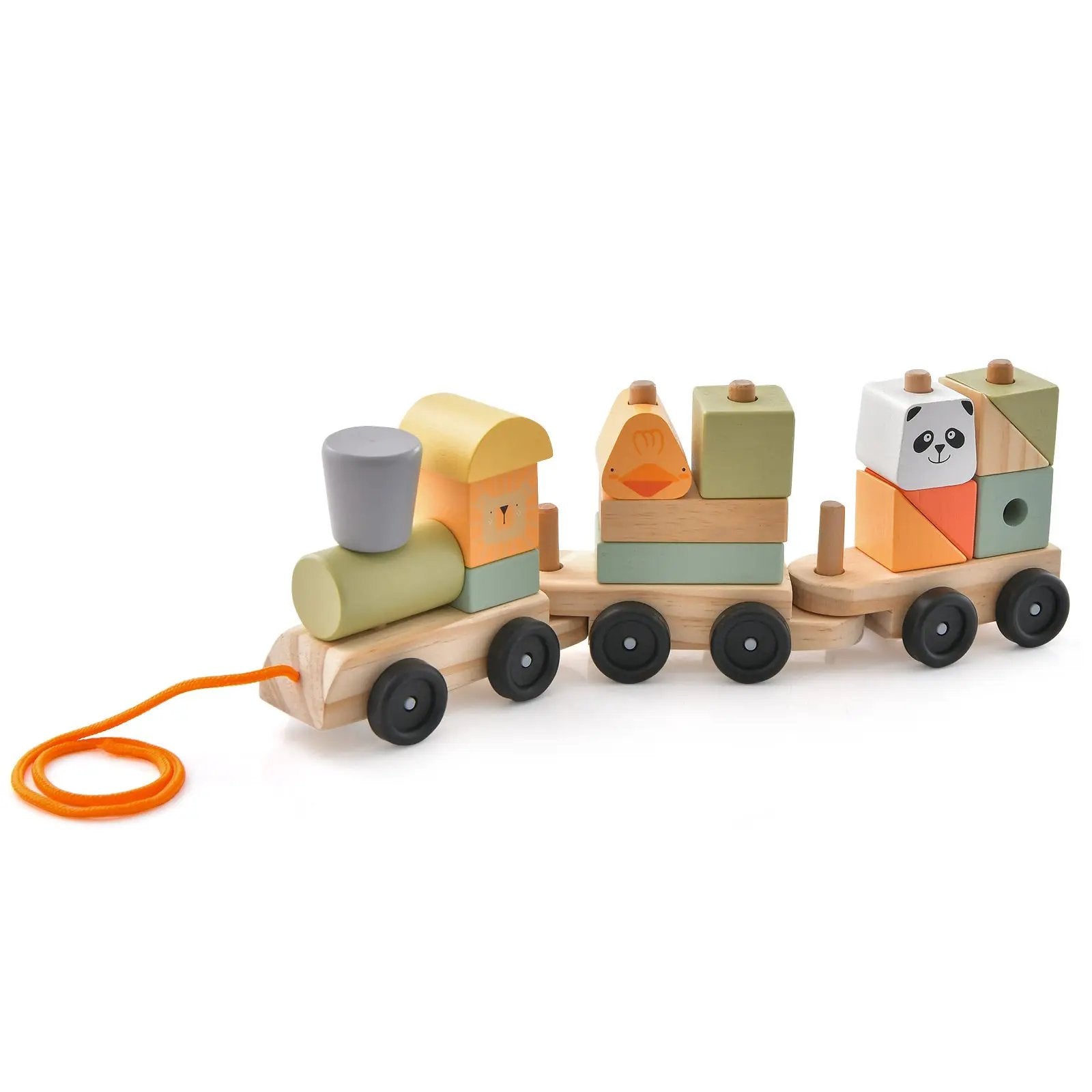 3-Section Toy Wooden Train Set with Stackable Building Blocks by DirectDeals
