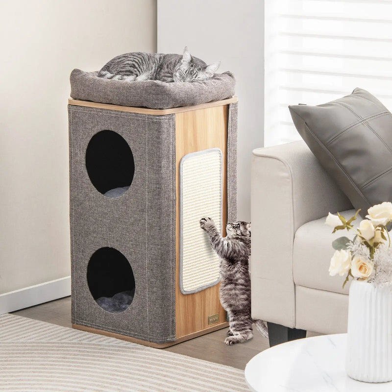 3-Story Cat House with Scratching Board for Indoor Cats by DirectDeals