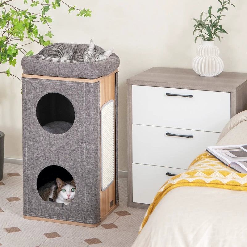 3-Story Cat House with Scratching Board for Indoor Cats by DirectDeals