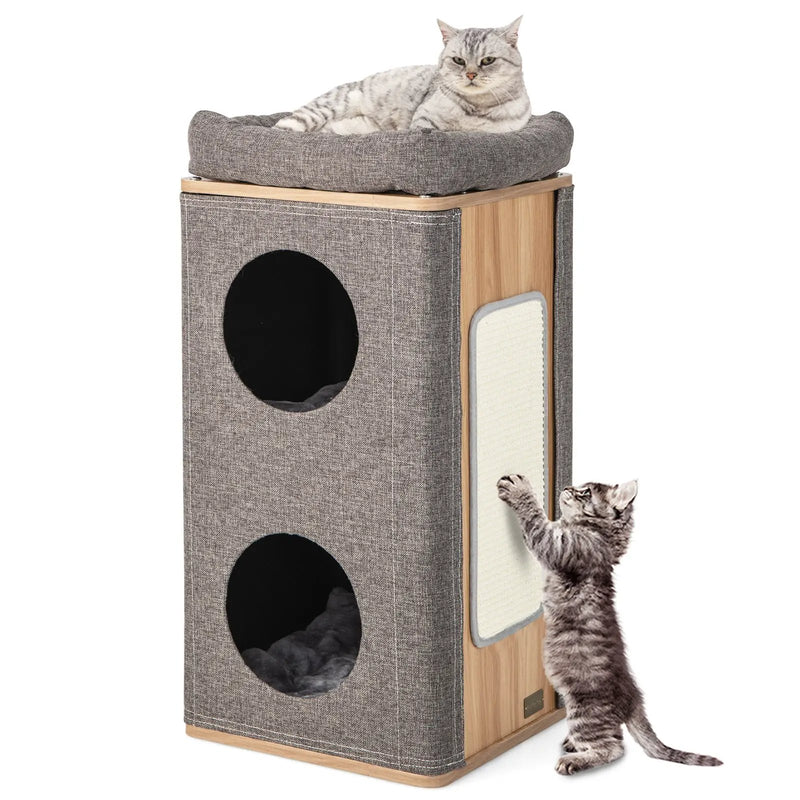 3-Story Cat House with Scratching Board for Indoor Cats by DirectDeals