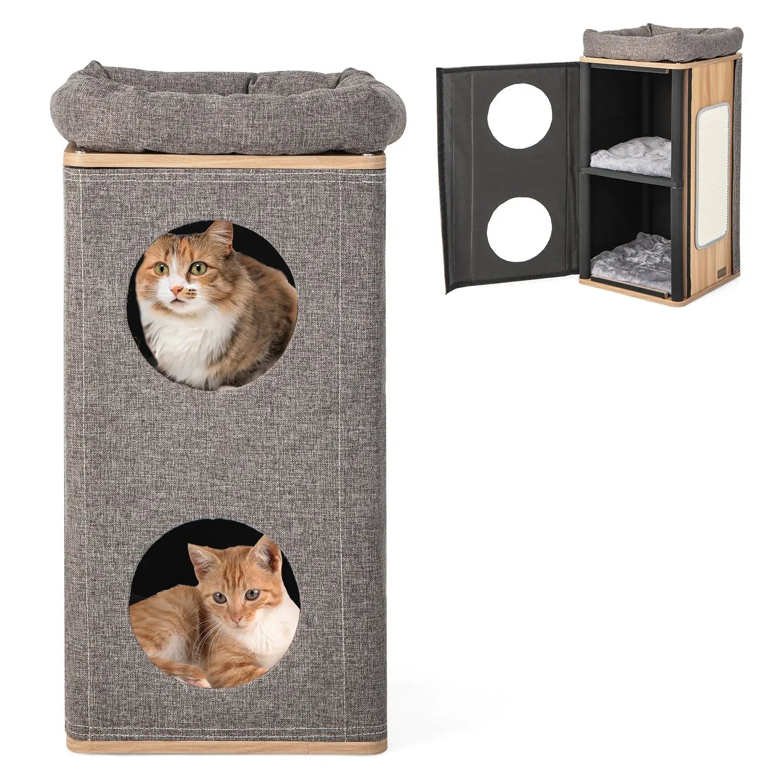 3-Story Cat House with Scratching Board for Indoor Cats by DirectDeals