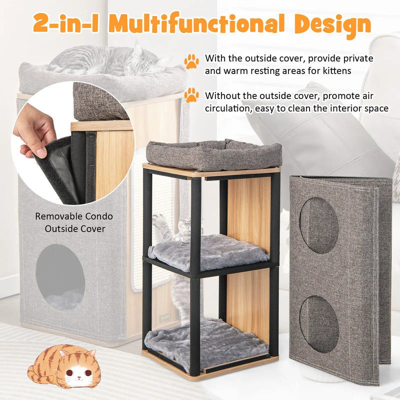 3-Story Cat House with Scratching Board for Indoor Cats by DirectDeals