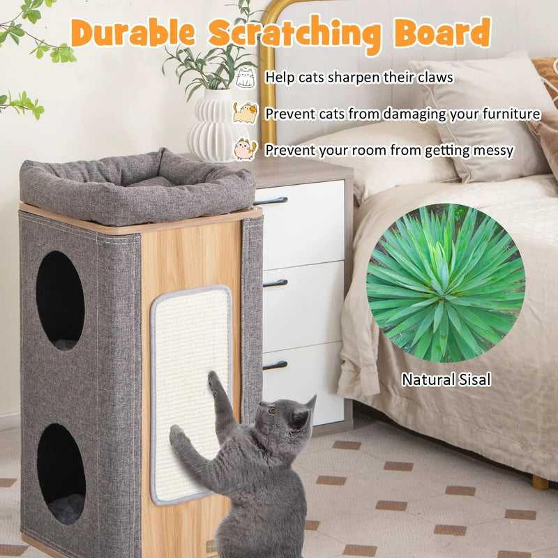 3-Story Cat House with Scratching Board for Indoor Cats by DirectDeals
