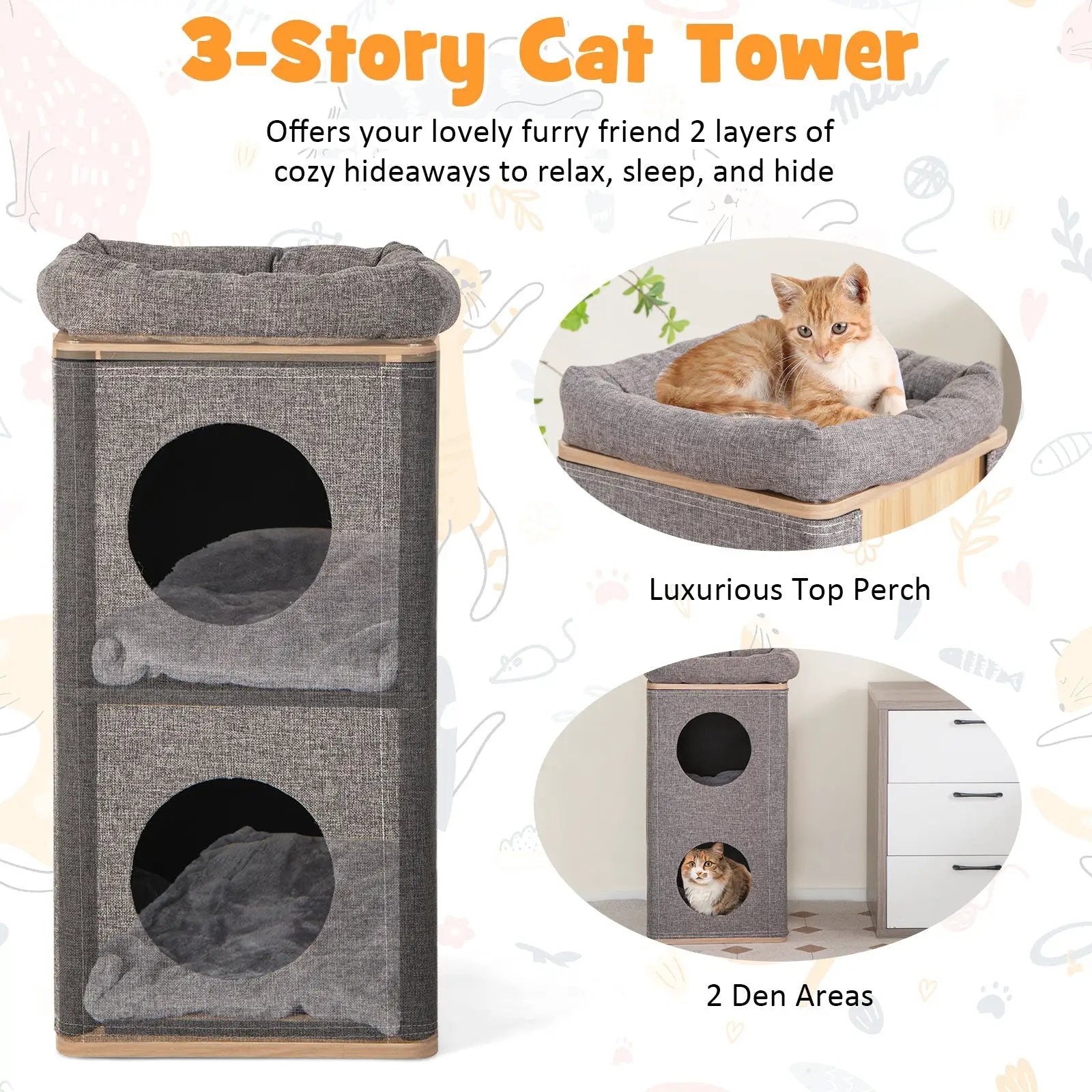 3-Story Cat House with Scratching Board for Indoor Cats by DirectDeals