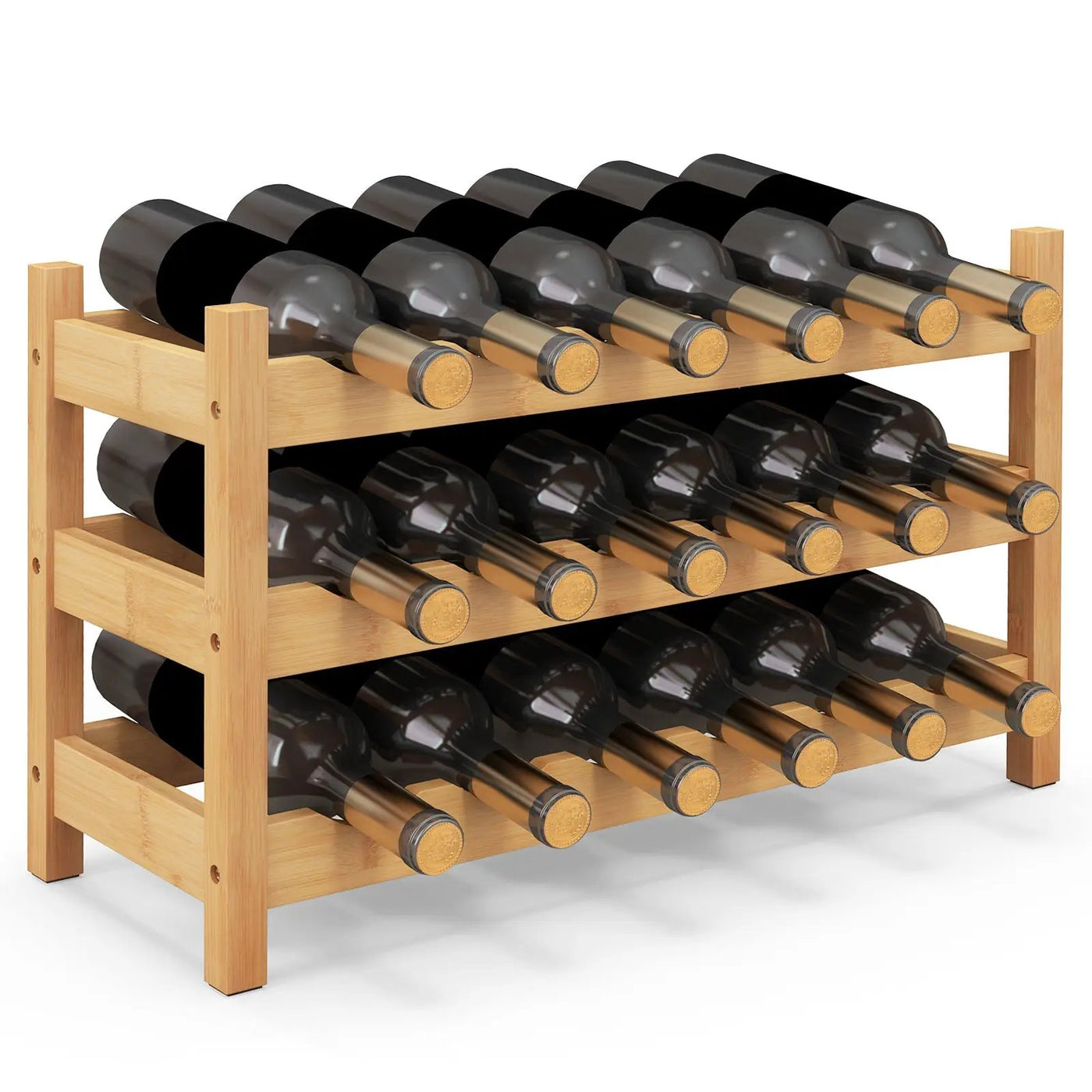 3-Tier Bamboo Freestanding Countertop Wine Bottle Organizer by DirectDeals
