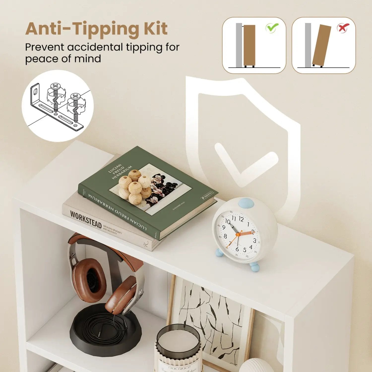 3-Tier Bookcase 42 inch Tall Book Shelf with Anti-Tipping Kit by DirectDeals