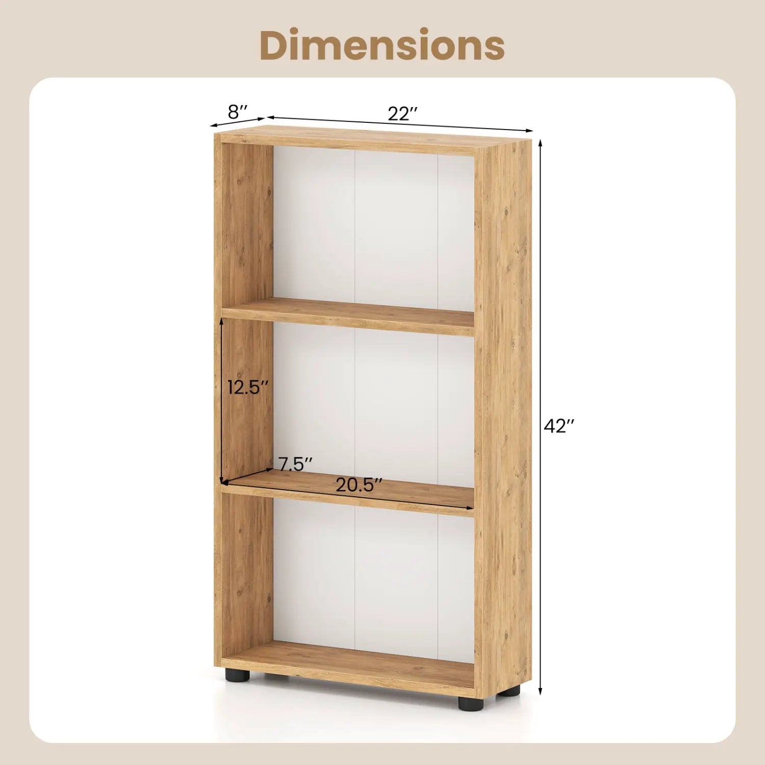 3-Tier Bookcase 42 inch Tall Book Shelf with Anti-Tipping Kit by DirectDeals