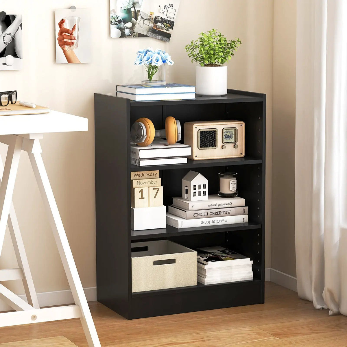 3-Tier Bookcase Open Display Rack Cabinet with Adjustable Shelves, photo 2 of 10