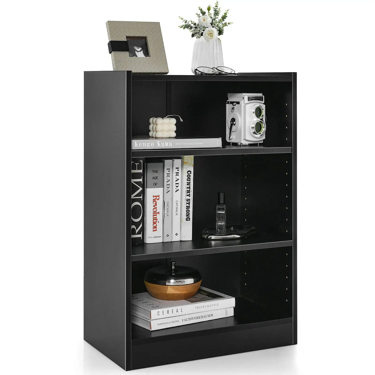 3-Tier Bookcase Open Display Rack Cabinet with Adjustable Shelves, photo 3 of 10