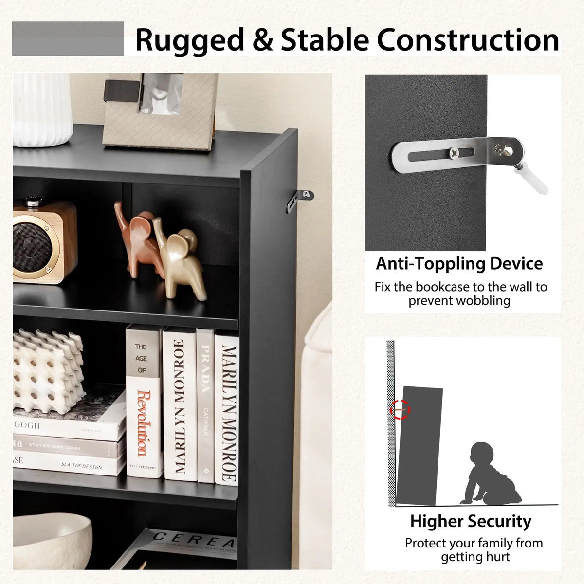 3-Tier Bookcase Open Display Rack Cabinet with Adjustable Shelves, photo 8 of 10