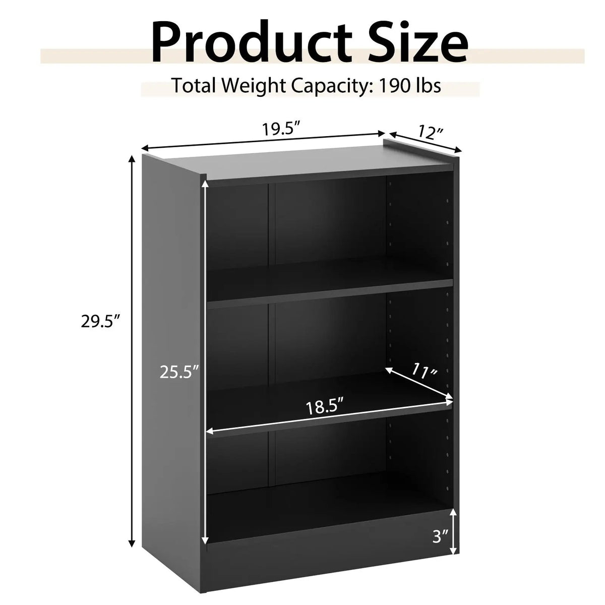 3-Tier Bookcase Open Display Rack Cabinet with Adjustable Shelves, photo 5 of 10
