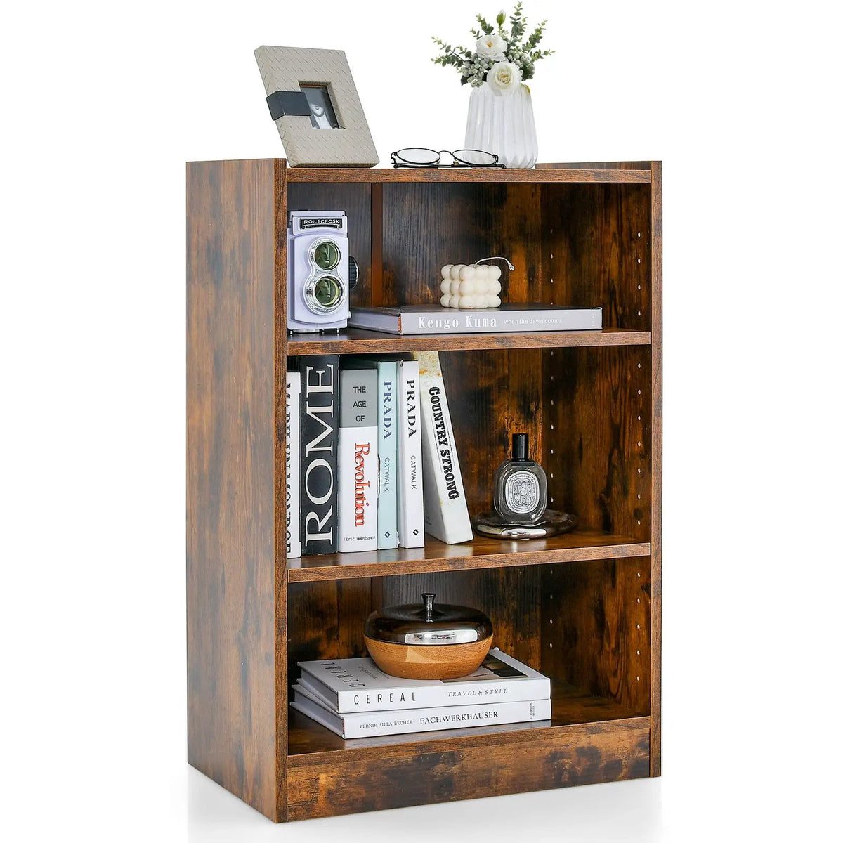 3-Tier Bookcase Open Display Rack Cabinet with Adjustable Shelves, photo 9 of 10