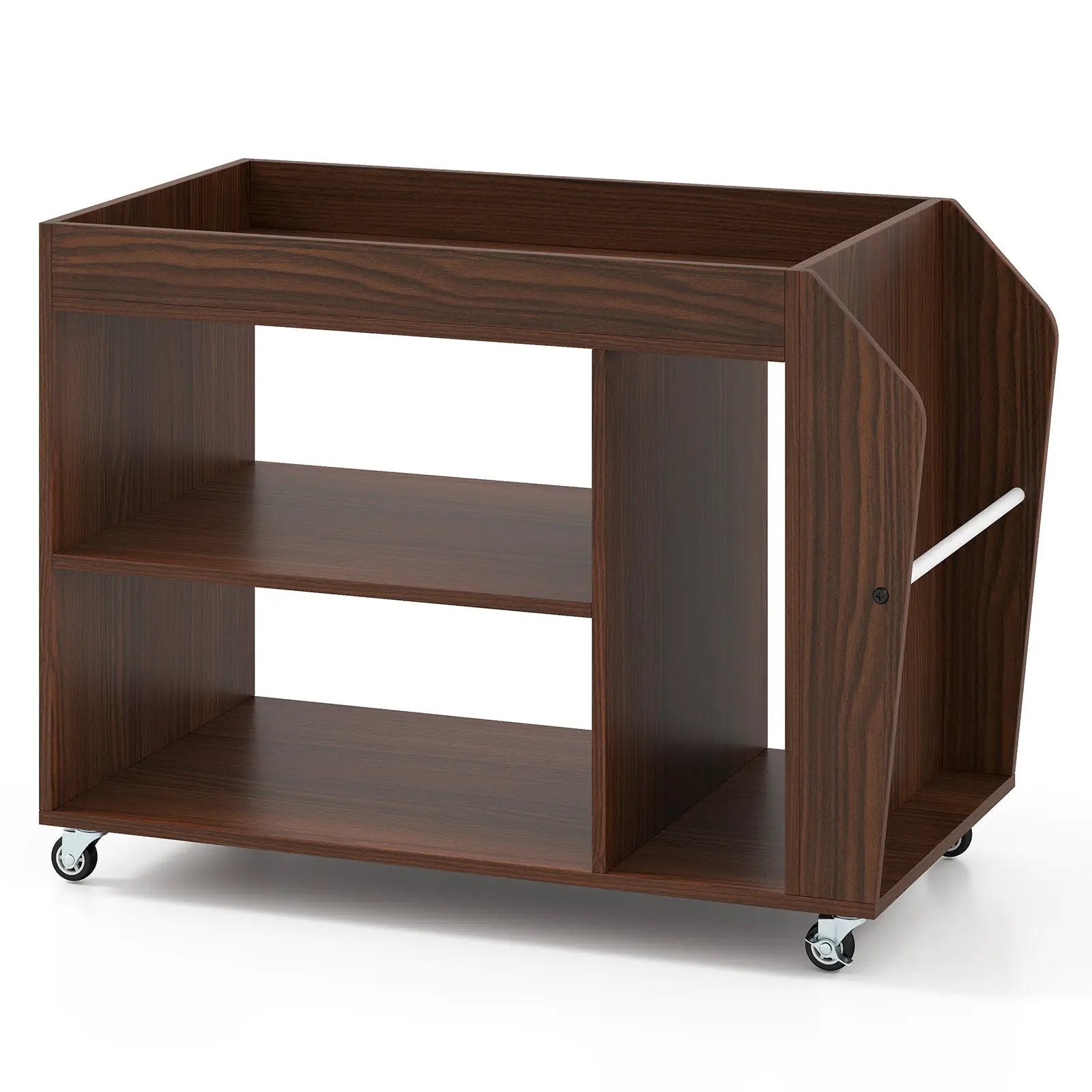 3-Tier Side End Table with Universal Wheels-Walnut by DirectDeals