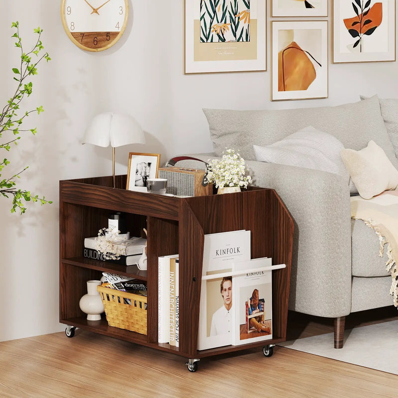 3-Tier Side End Table with Universal Wheels-Walnut by DirectDeals
