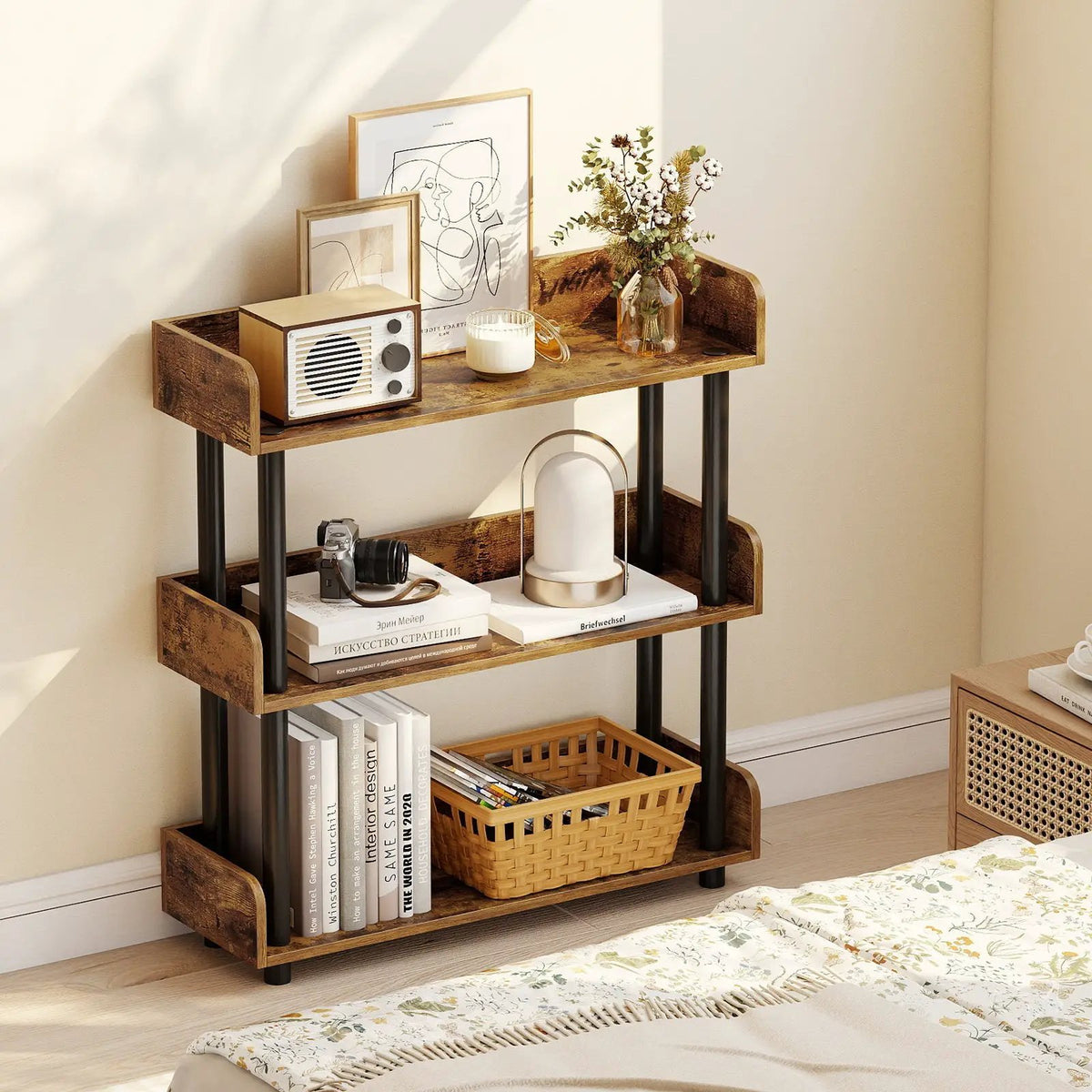 3-Tier Bookshelf with Anti-Tipping Kit and Industrial Storage Unit for Living Room, photo 3 of 16