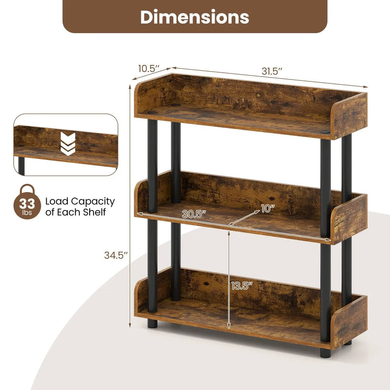 3-Tier Bookshelf with Anti-Tipping Kit and Industrial Storage Unit for Living Room by DirectDeals
