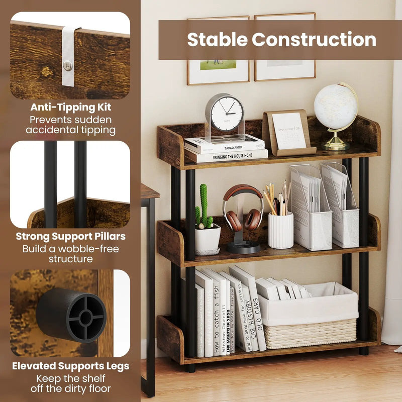 3-Tier Bookshelf with Anti-Tipping Kit and Industrial Storage Unit for Living Room by DirectDeals