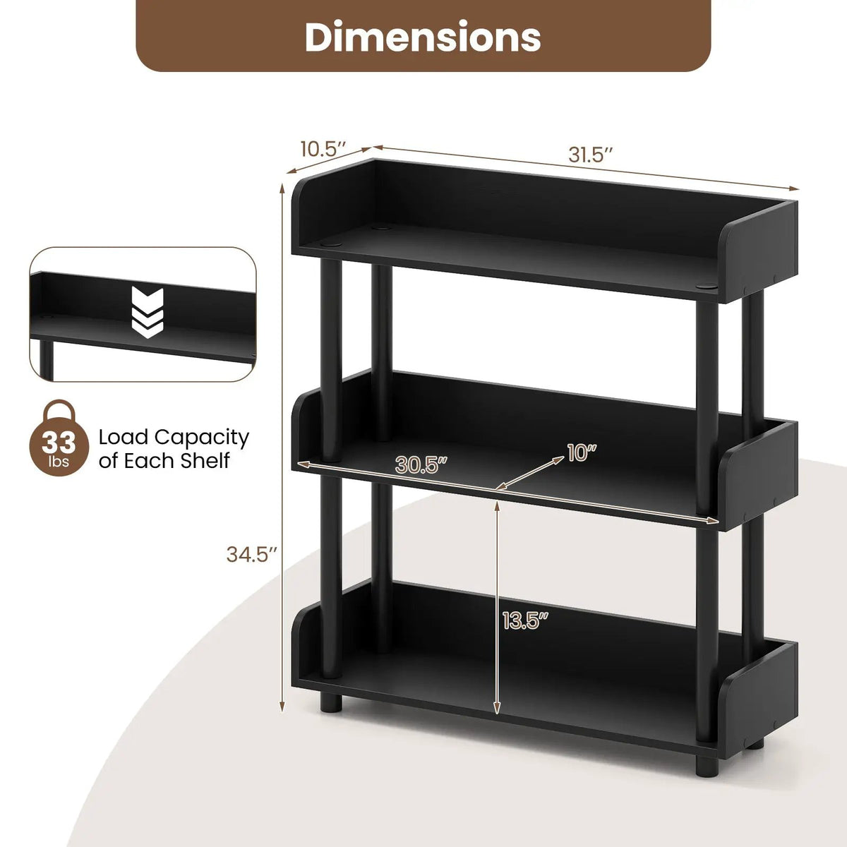 3-Tier Bookshelf with Anti-Tipping Kit and Industrial Storage Unit for Living Room, photo 10 of 16