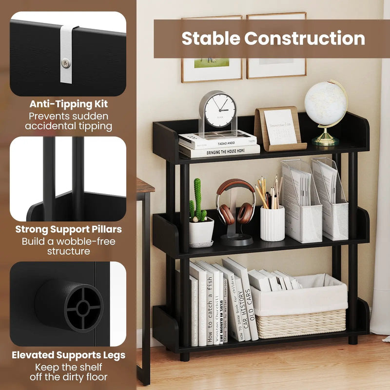 3-Tier Bookshelf with Anti-Tipping Kit and Industrial Storage Unit for Living Room by DirectDeals