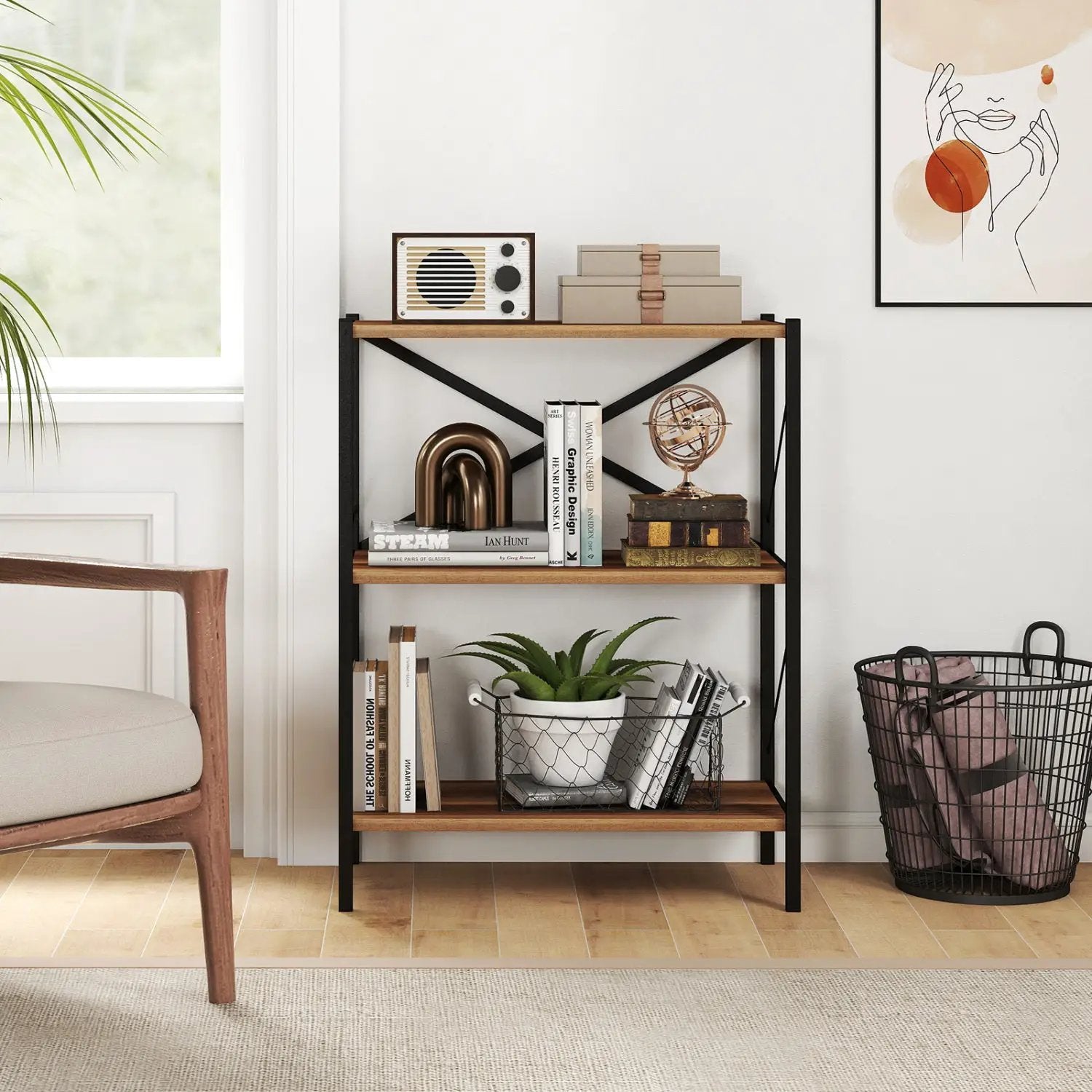3-Tier Bookshelf with Heavy-Duty Metal Frame by DirectDeals