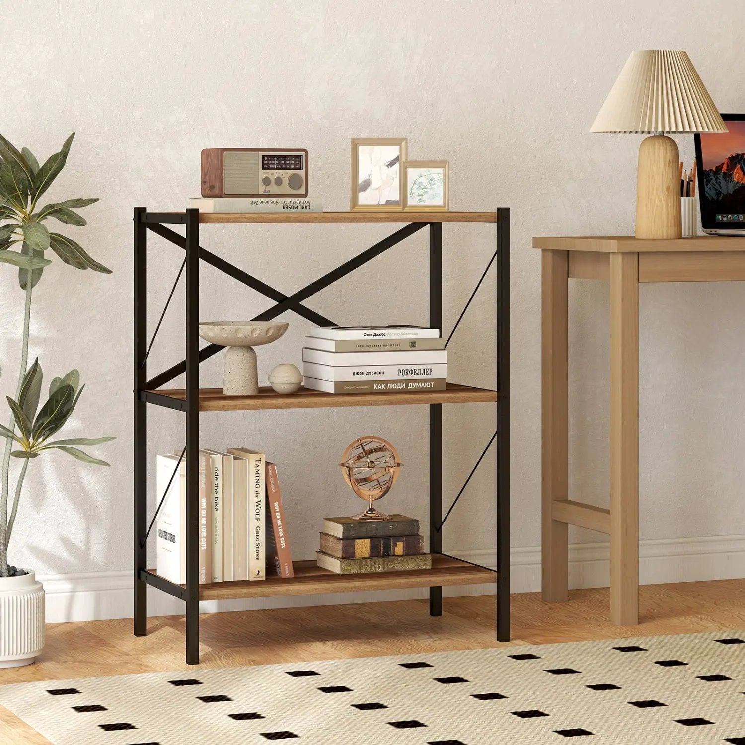 3-Tier Bookshelf with Heavy-Duty Metal Frame by DirectDeals