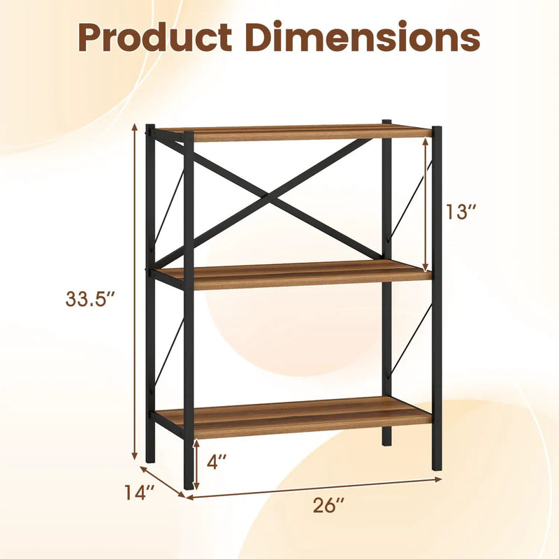 3-Tier Bookshelf with Heavy-Duty Metal Frame by DirectDeals
