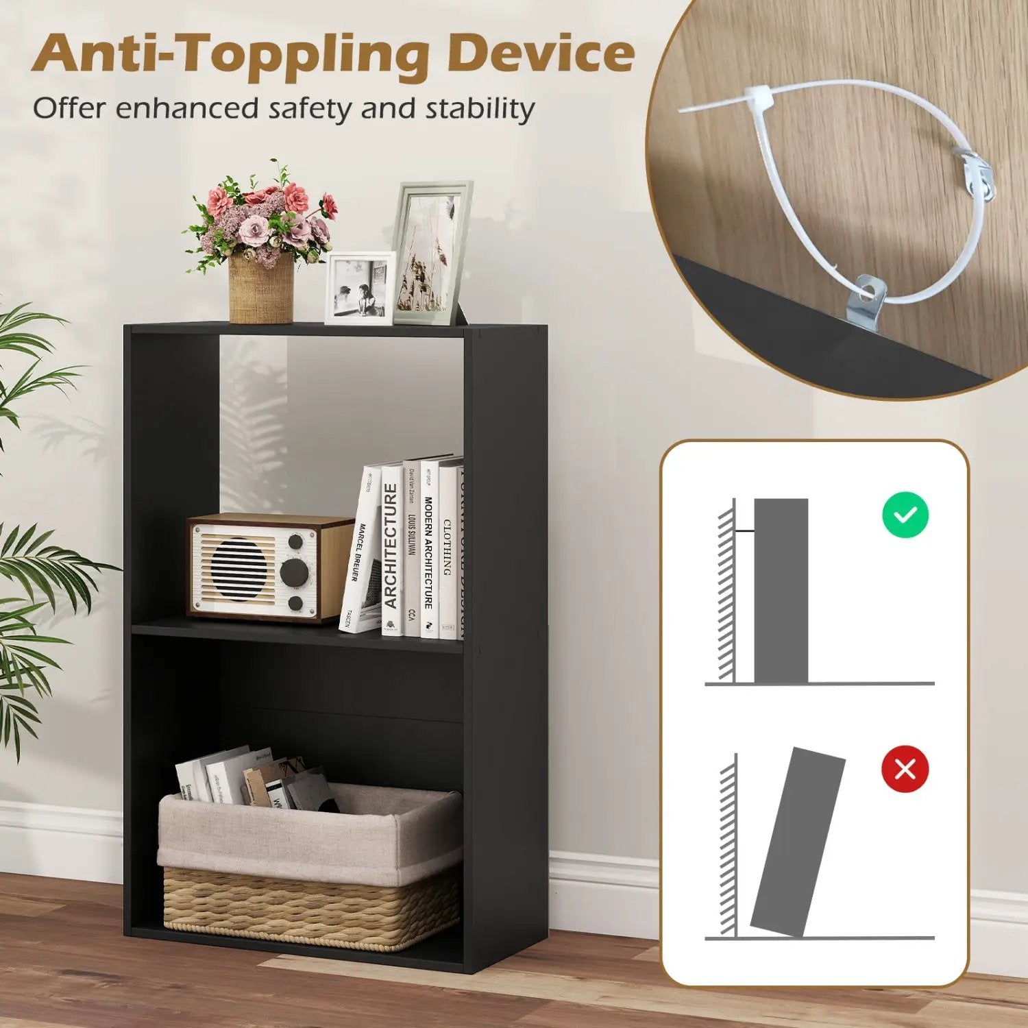 3-Tier Bookshelf with Open Storage Compartments by DirectDeals