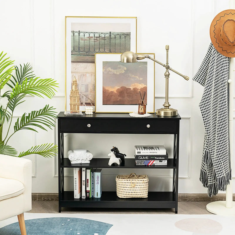 Console Table 3-Tier with Drawer and Storage Shelves by DirectDeals