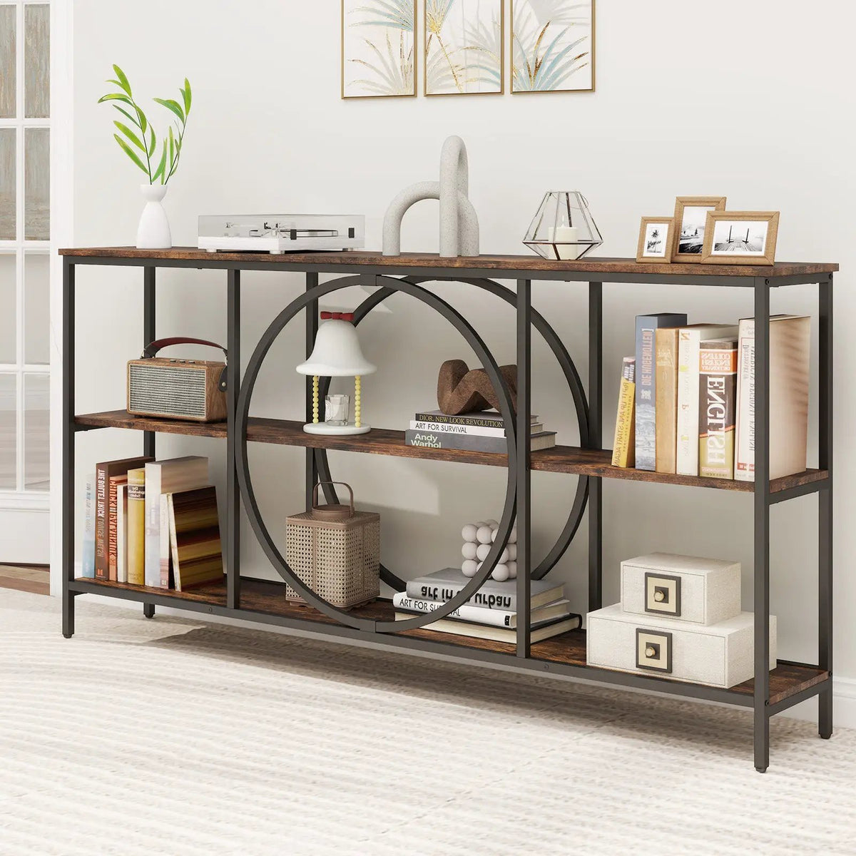 3-Tier Console Table with Faux Marble Top and Storage Shelves for Hallway Living Room by DirectDeals
