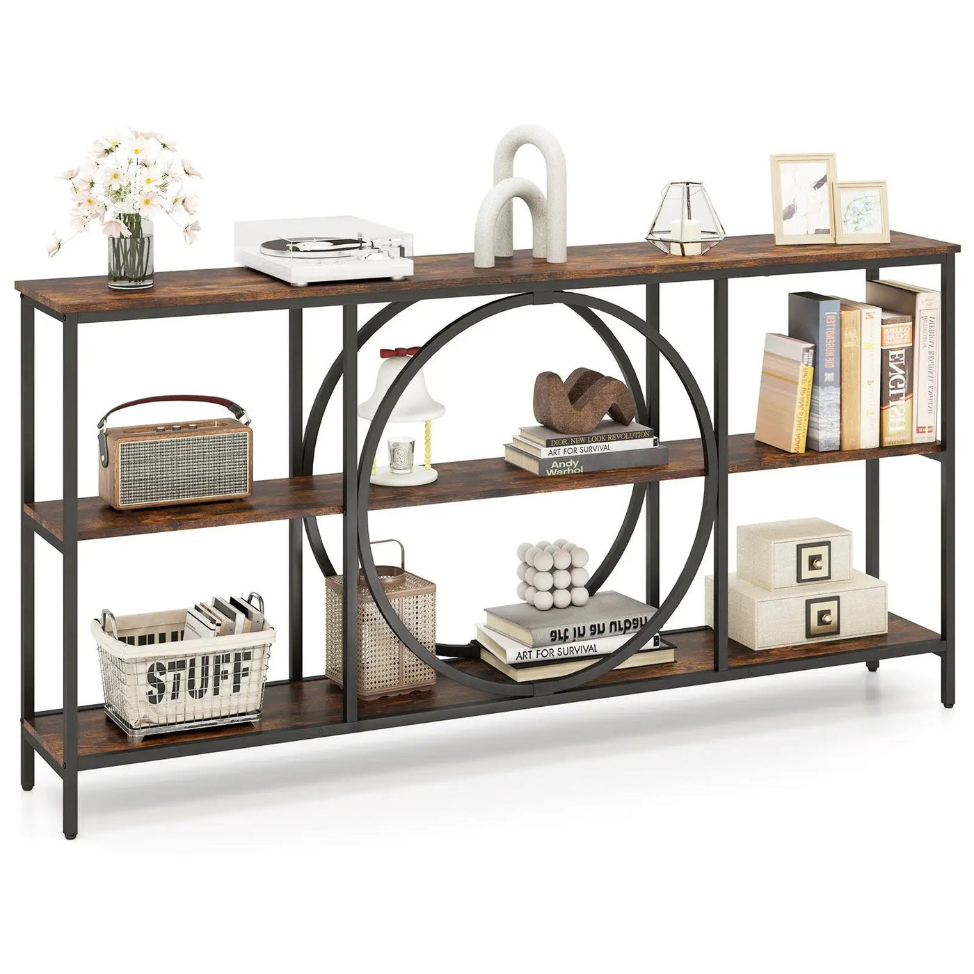 3-Tier Console Table with Faux Marble Top and Storage Shelves for Hallway Living Room by DirectDeals