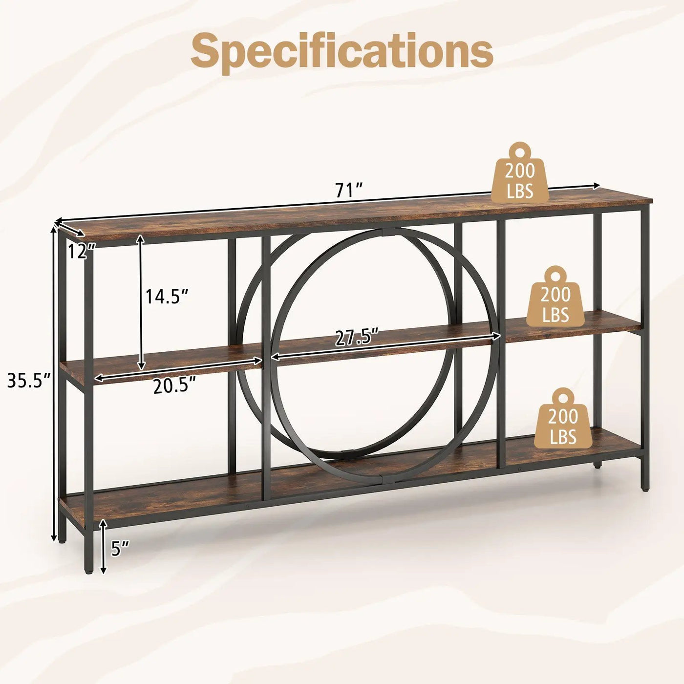 3-Tier Console Table with Faux Marble Top and Storage Shelves for Hallway Living Room by DirectDeals