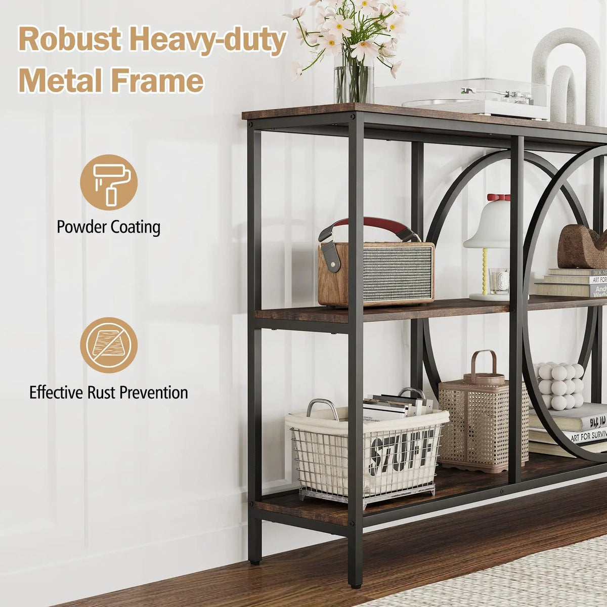 3-Tier Console Table with Faux Marble Top and Storage Shelves for Hallway Living Room by DirectDeals