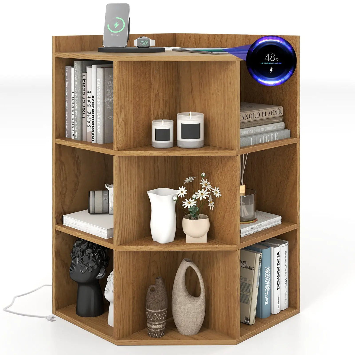 3-Tier Corner Cabinet with Charging Station for Bedroom, photo 10 of 10