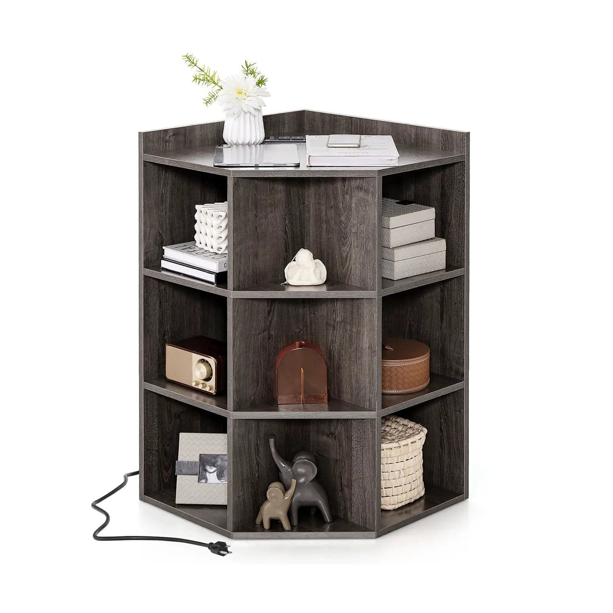 3-Tier Corner Cabinet with Charging Station for Bedroom, photo 9 of 10