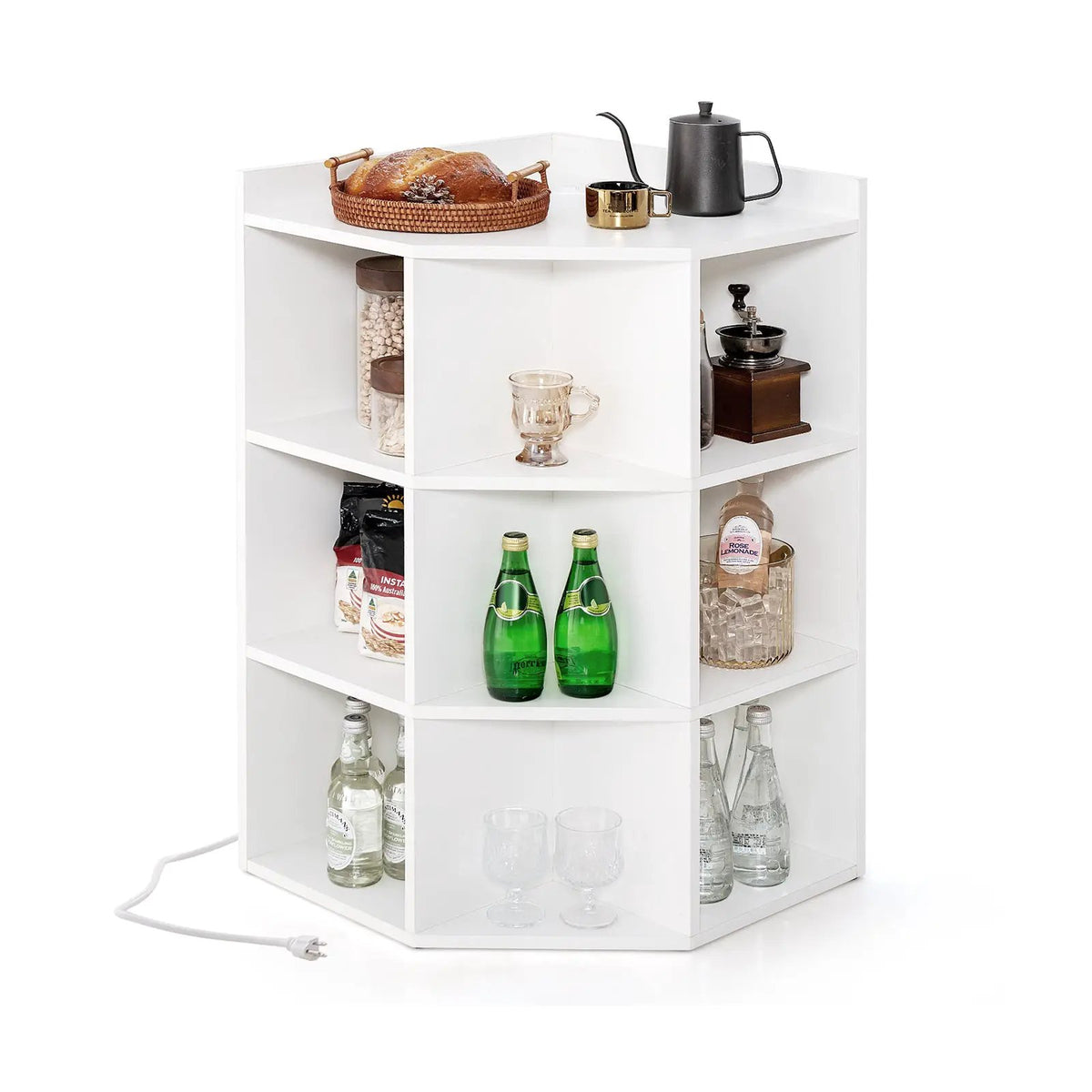 3-Tier Corner Cabinet with Charging Station for Bedroom, photo 3 of 10