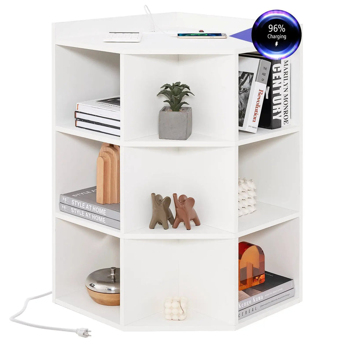 3-Tier Corner Cabinet with Charging Station for Bedroom, photo 4 of 10