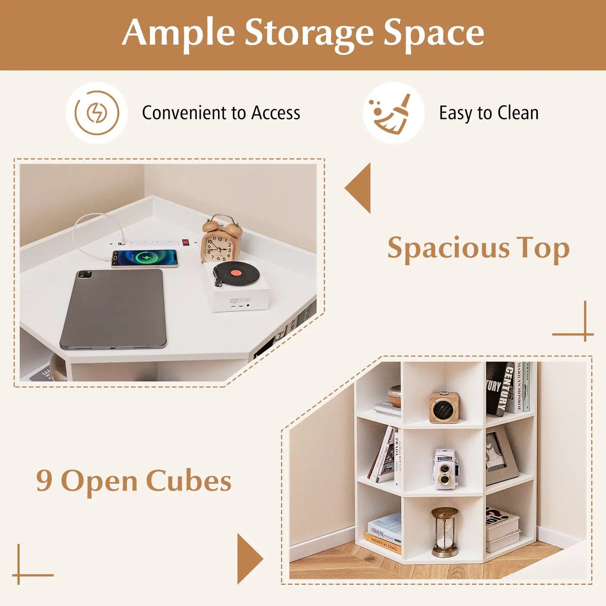 3-Tier Corner Cabinet with Charging Station for Bedroom, photo 7 of 10