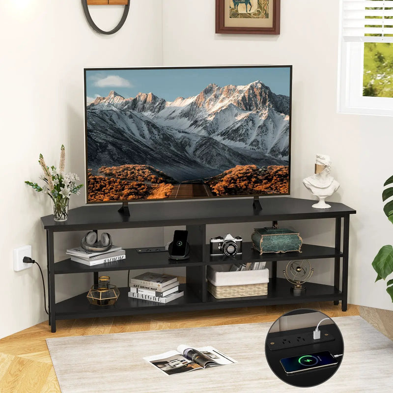 3-Tier Corner TV Stand for TVs up to 65 Inches with Charging Station by DirectDeals