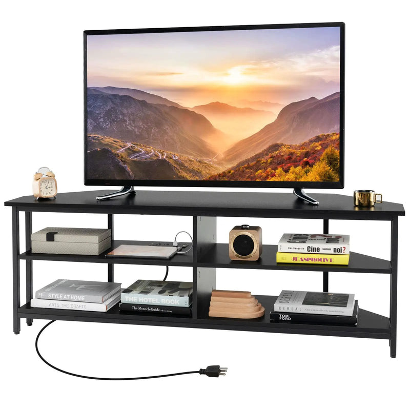 3-Tier Corner TV Stand for TVs up to 65 Inches with Charging Station by DirectDeals