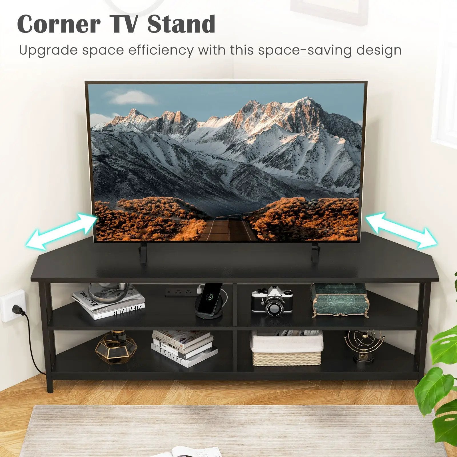 3-Tier Corner TV Stand for TVs up to 65 Inches with Charging Station by DirectDeals
