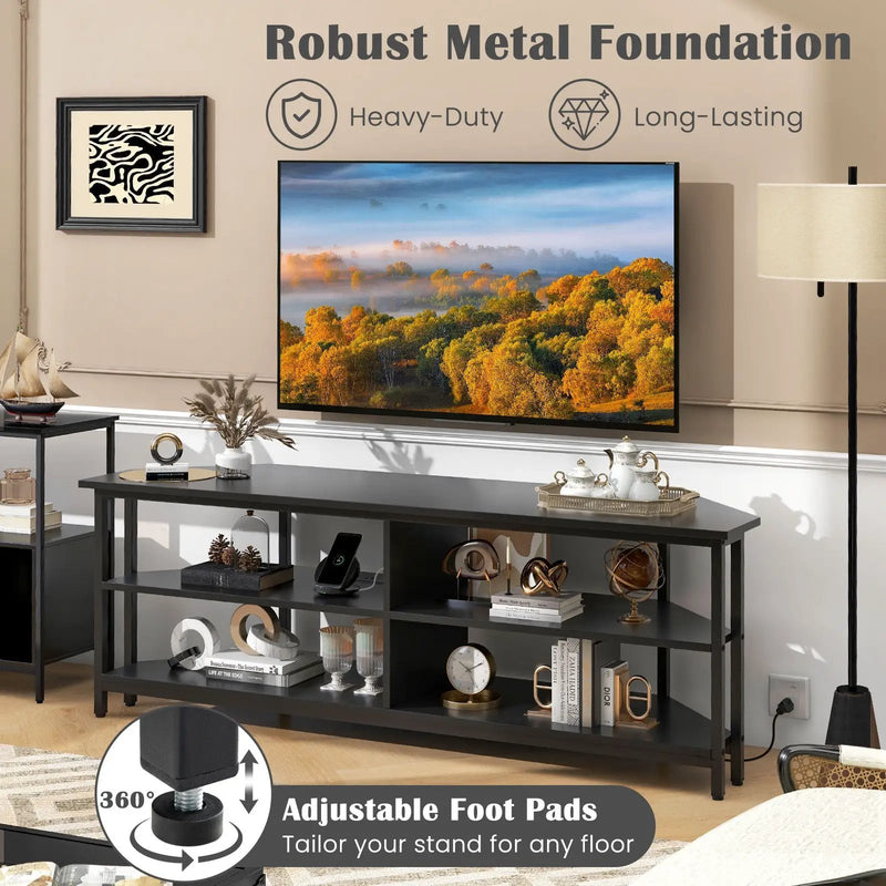 3-Tier Corner TV Stand for TVs up to 65 Inches with Charging Station by DirectDeals