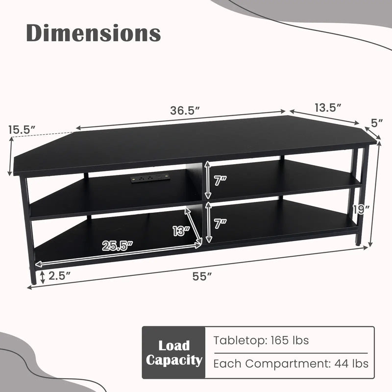 3-Tier Corner TV Stand for TVs up to 65 Inches with Charging Station by DirectDeals