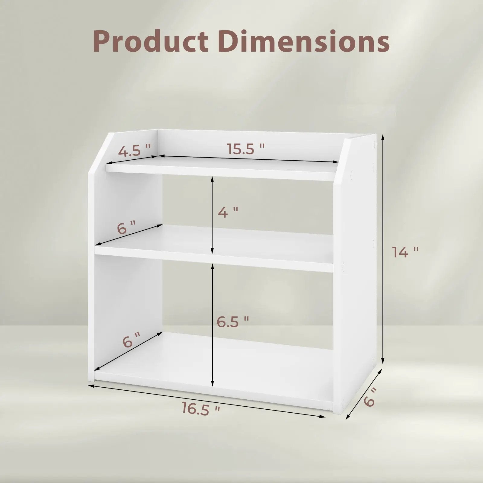 3-Tier Desktop Bookshelf Wooden Countertop Bookcase with Raised Top Guardrails-White by DirectDeals