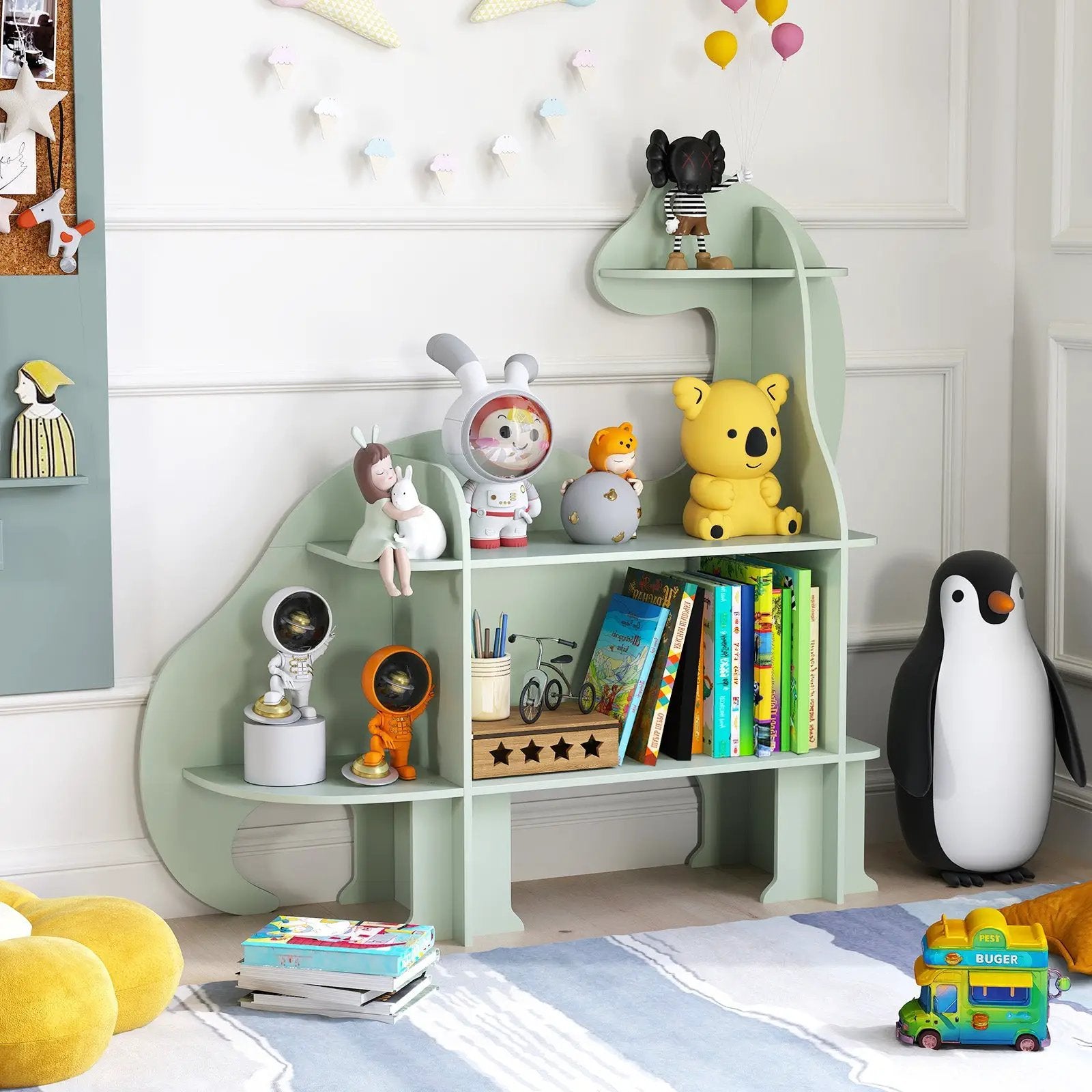 3-Tier Dinosaur Kids Bookshelf for Children-Green by DirectDeals