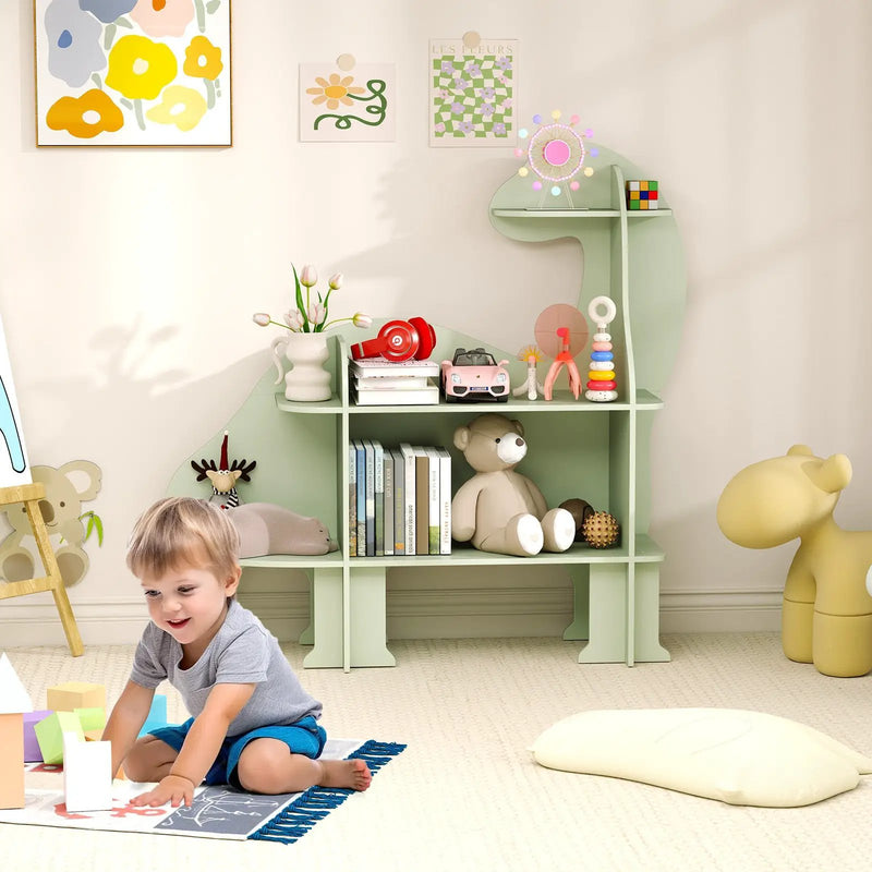 3-Tier Dinosaur Kids Bookshelf for Children-Green by DirectDeals